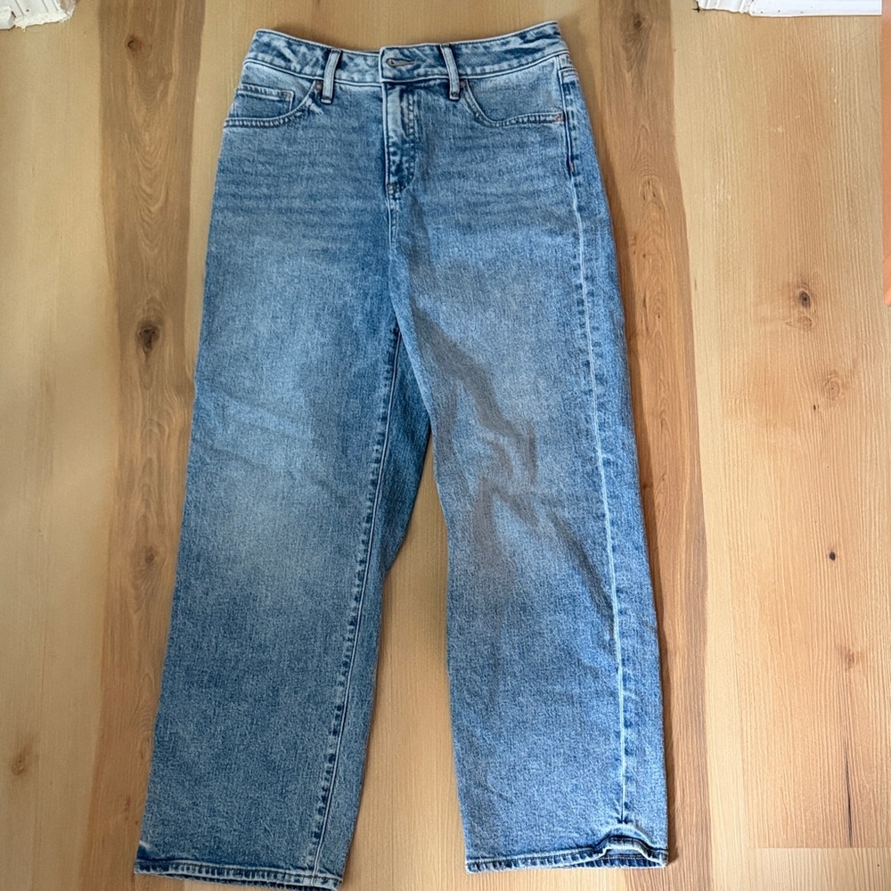 Express High Waisted Medium Wash Relaxed Straight Ankle Jeans - Picture 2 of 5